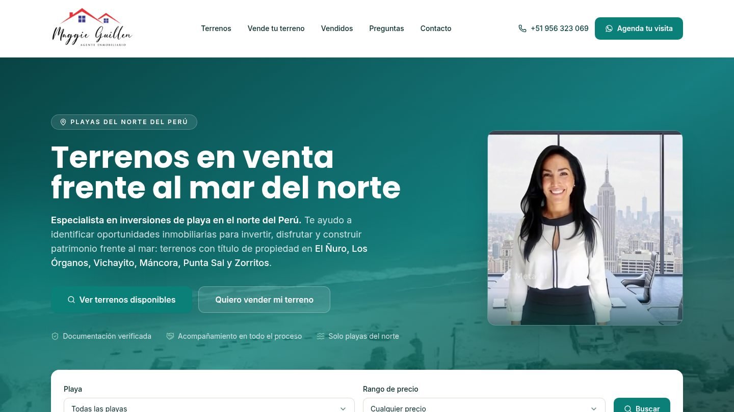 Maggie Guillen – Terrenos en venta en las playas del norte del Perú